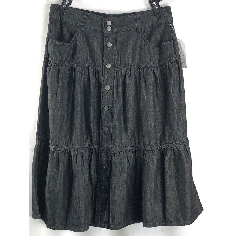 NWT Midi Jean skirt 18 Blk denim 38"W tiered ruffles Western Prairie Peasant